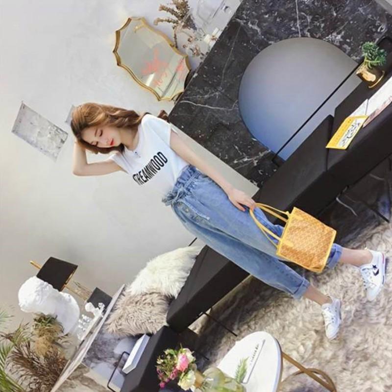 Quần jean dài ống rộng có dây rút thời trang cho nữ