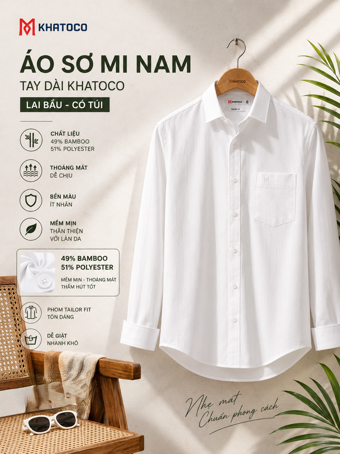 Áo sơ mi Khatoco tay dài (M-3XL)
