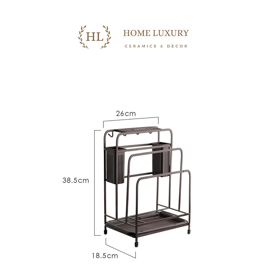 Kệ gài dao thớt đa năng nâu | KỆ GÀI DAO THỚT KÈM ỐNG CẮM ĐŨA ĐA NĂNG SƠN TĨNH ĐIỆN