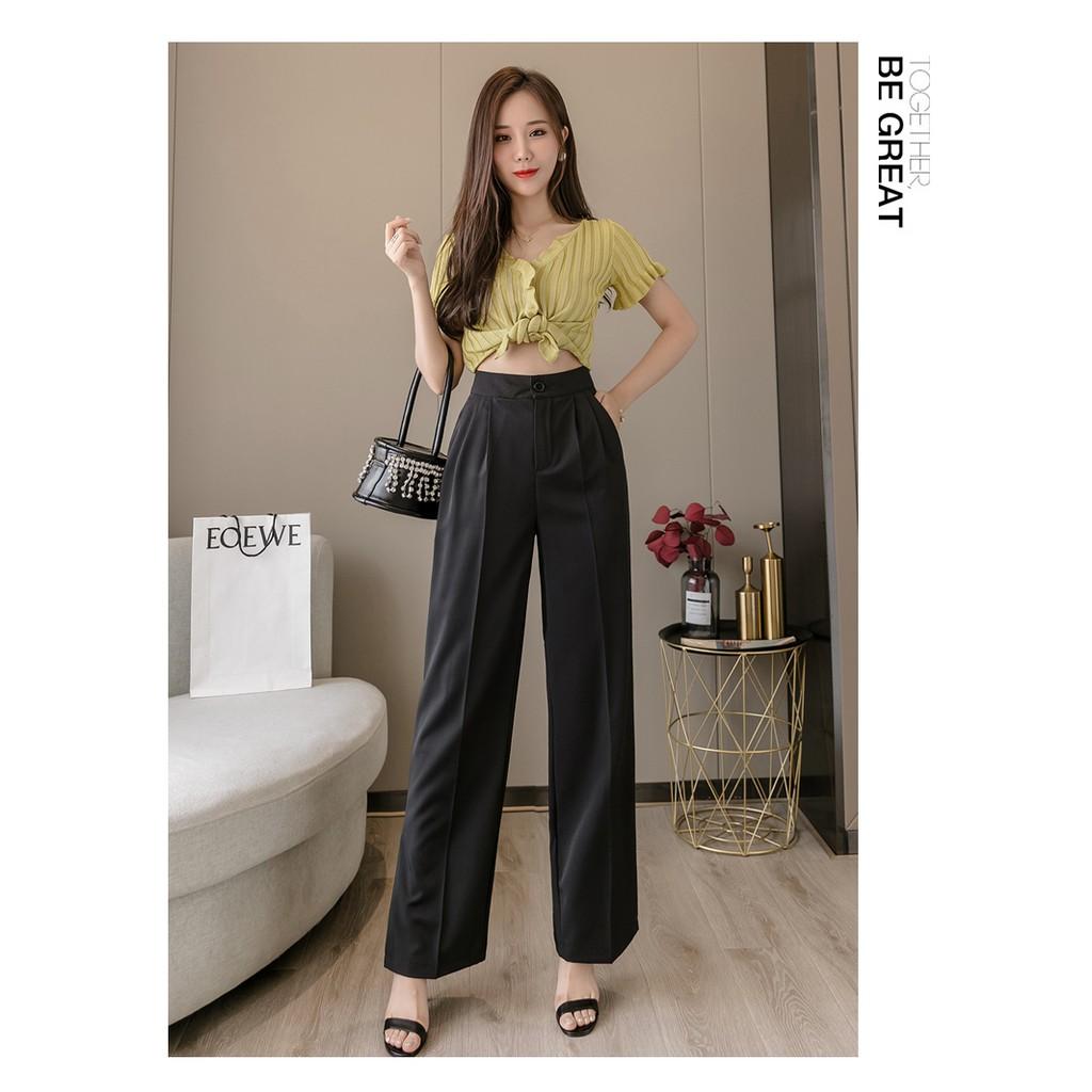 Quần ống rộng suông culottes khóa trước vải nhiều màu xuông dài, lưng cao kiều nữ Hàn Quốc