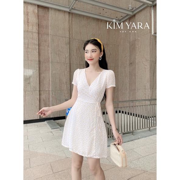 Đầm nữ tiểu thư cổ V đắp chéo cột eo ngắn trên gối