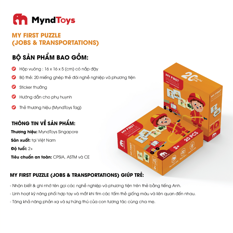 Đồ Chơi Xếp Hình MyndToys My First Puzzle - Jobs &amp; Transportation (Chủ Đề Nghề Nghiệp) Dành Cho Bé Trên 2 Tuổi