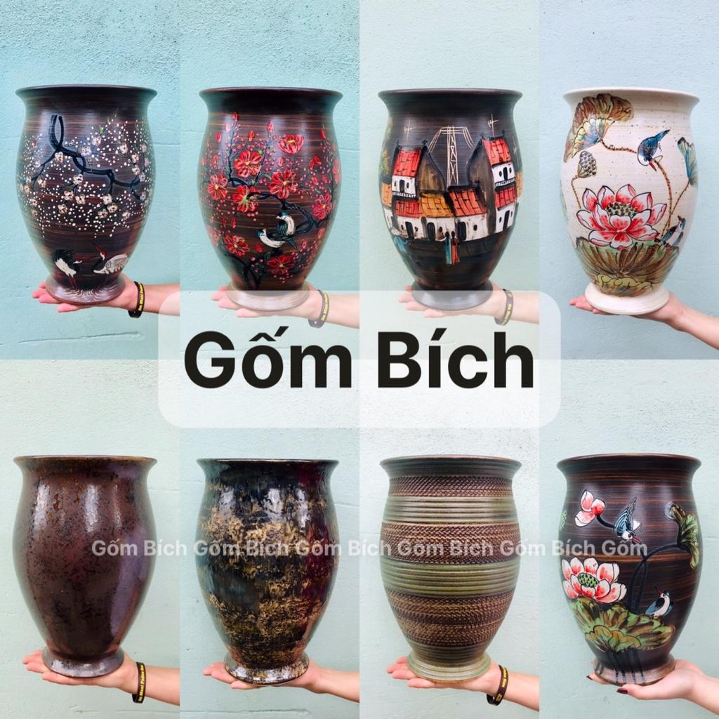 Bình Hoa Lọ Hoa Miệng Rộng Kèm Đôn Men Mộc Vẽ Hoa Nhiều Mẫu Gốm Sứ Bát Tràng - Gốm Bích