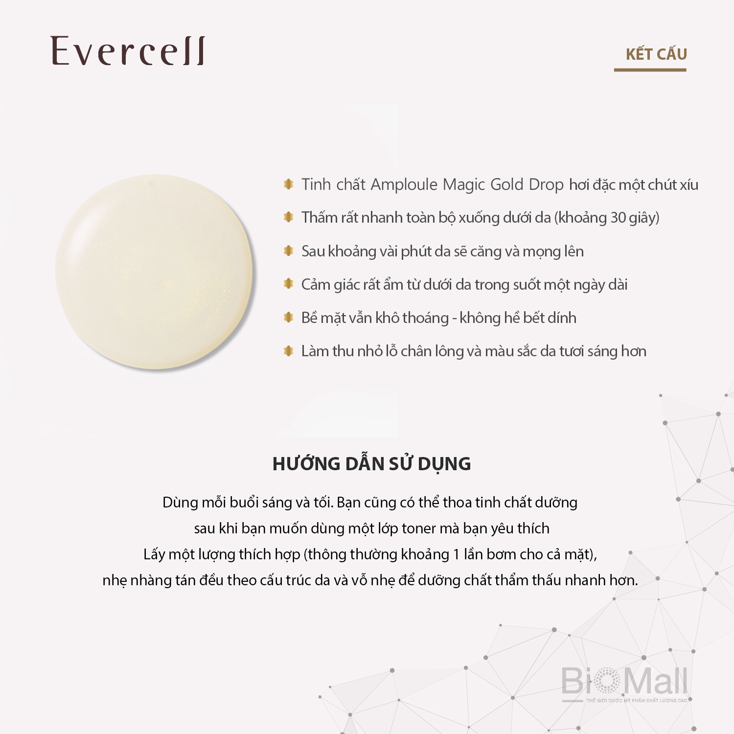 Ampoule Vàng và năng lượng Tế bào gốc Chống lão hóa thần kỳ Tế bào gốc EVERCELL Magic Gold Drop 4chaix10ml