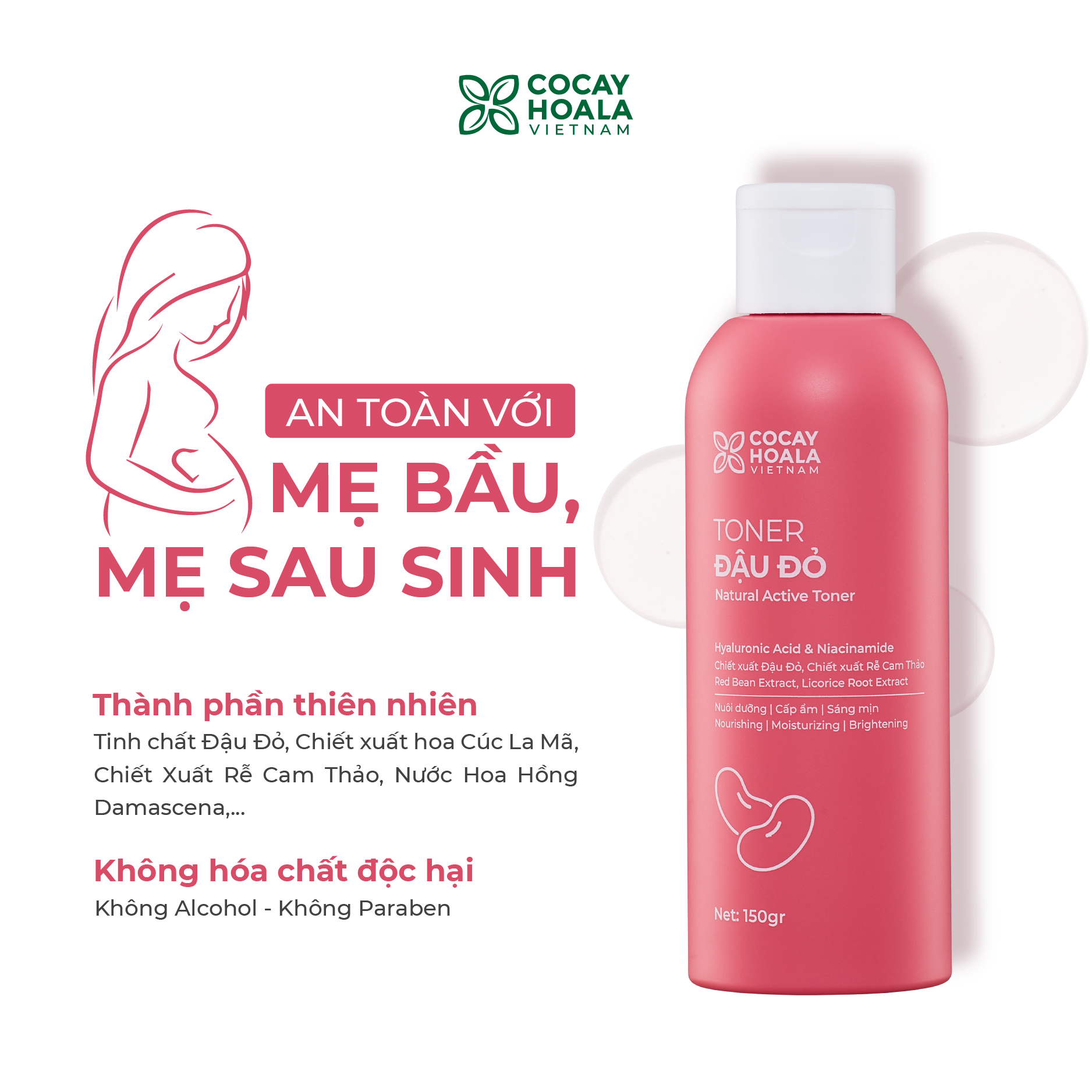 Nước Hoa Hồng Đậu Đỏ Việt Nam Cỏ Cây Hoa Lá, Toner Cho Mẹ Bầu Cấp Ẩm, Dưỡng Sáng và Làm Mềm Da 150gr