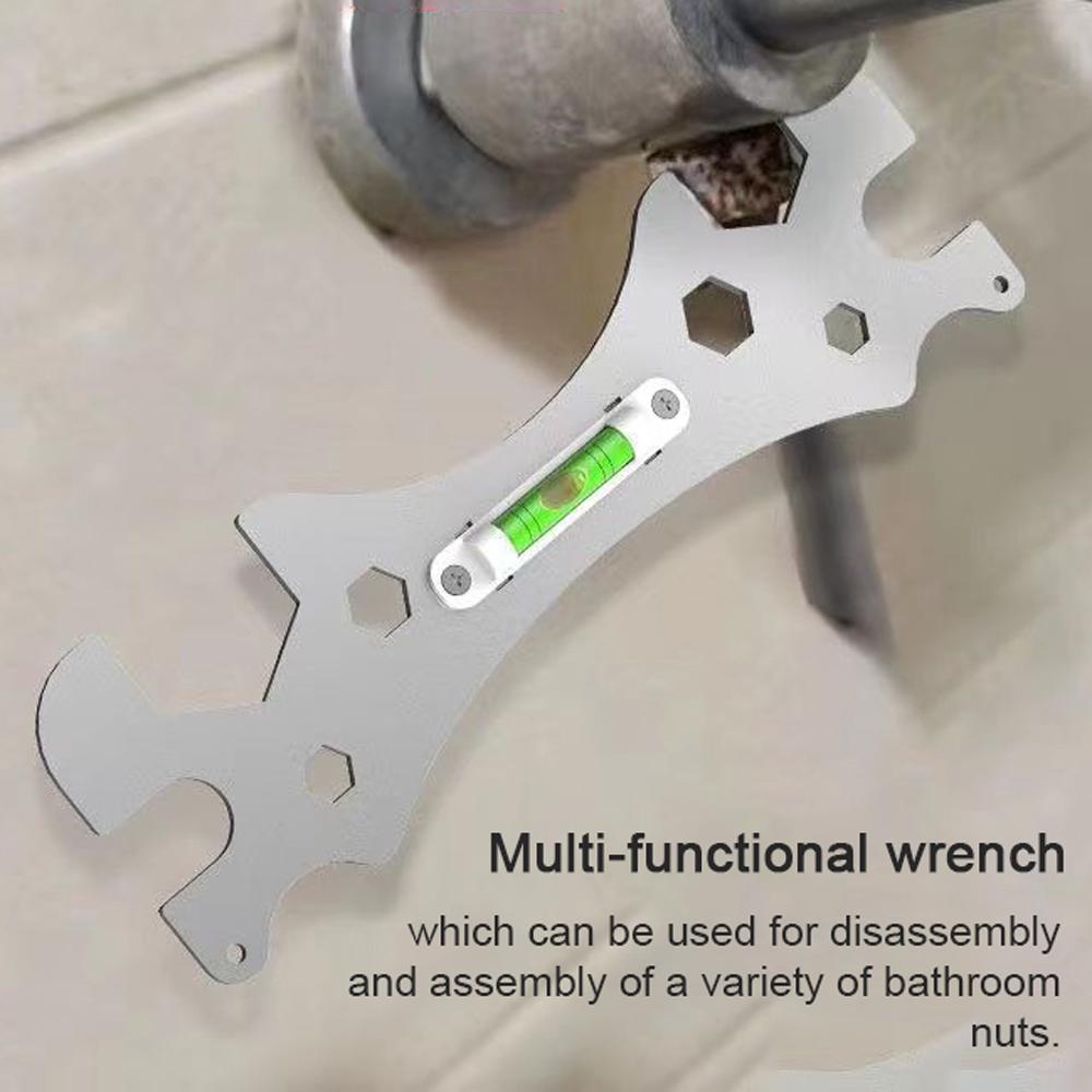 Multifunction Stainless Steel Plumbing Wrench Tool Bathroom Water Pipes Shower Faucet Drain Hose Installation and Removal Wrench with Level Bubble