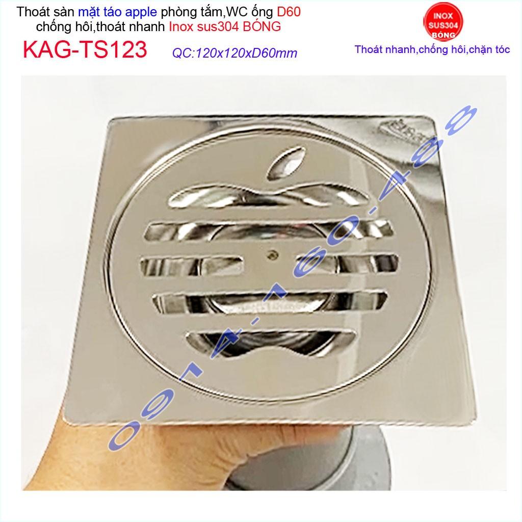 Thoát sàn quả Táo KAG-TS123 , phễu thoát sàn vuông 12x12cm D60, phễu thu nước SUS304 thoát nhanh chống hôi tốt
