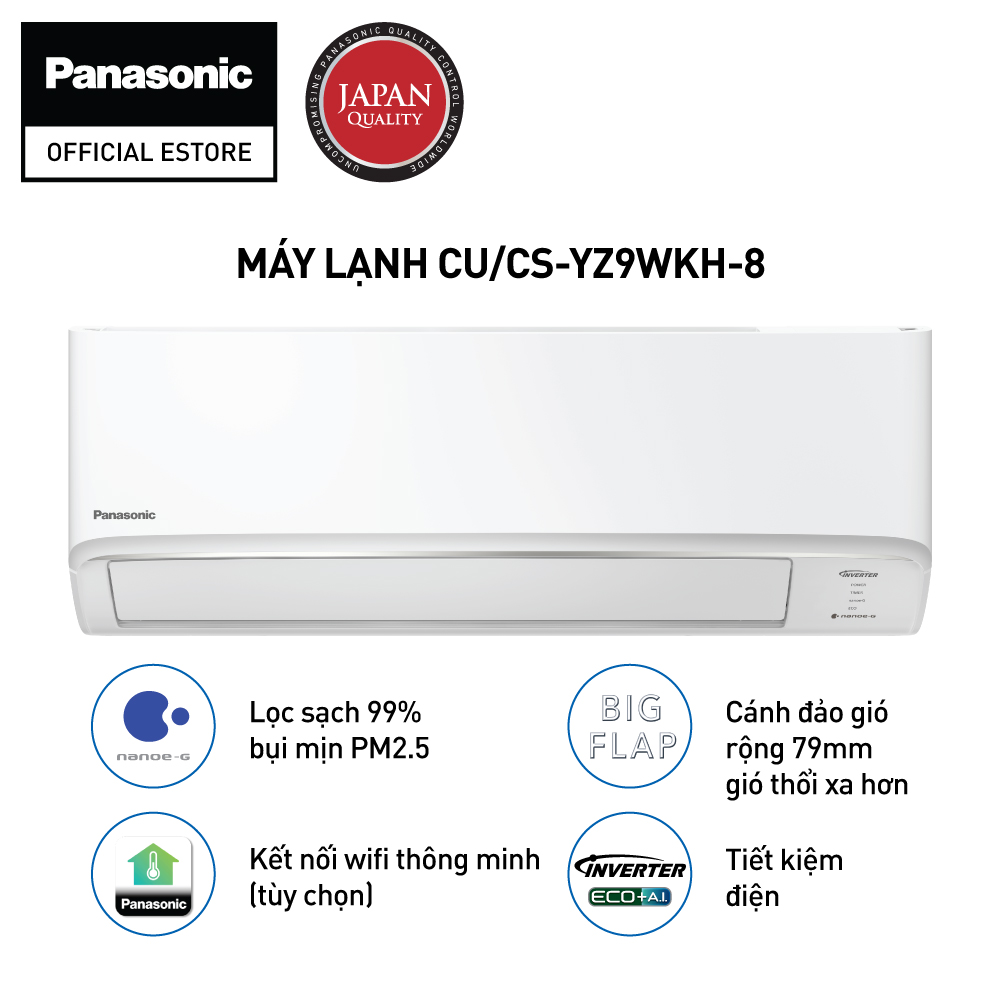 Máy lạnh-điều hòa Panasonic CU-CS-YZ9WKH-8 - Hai chiều - Inverter tiêu chuẩn - Hàng chính hãng - 1 HP