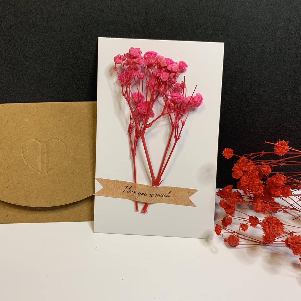Thiệp hoa khô handmade tặng cho tình yêu kèm phong thư