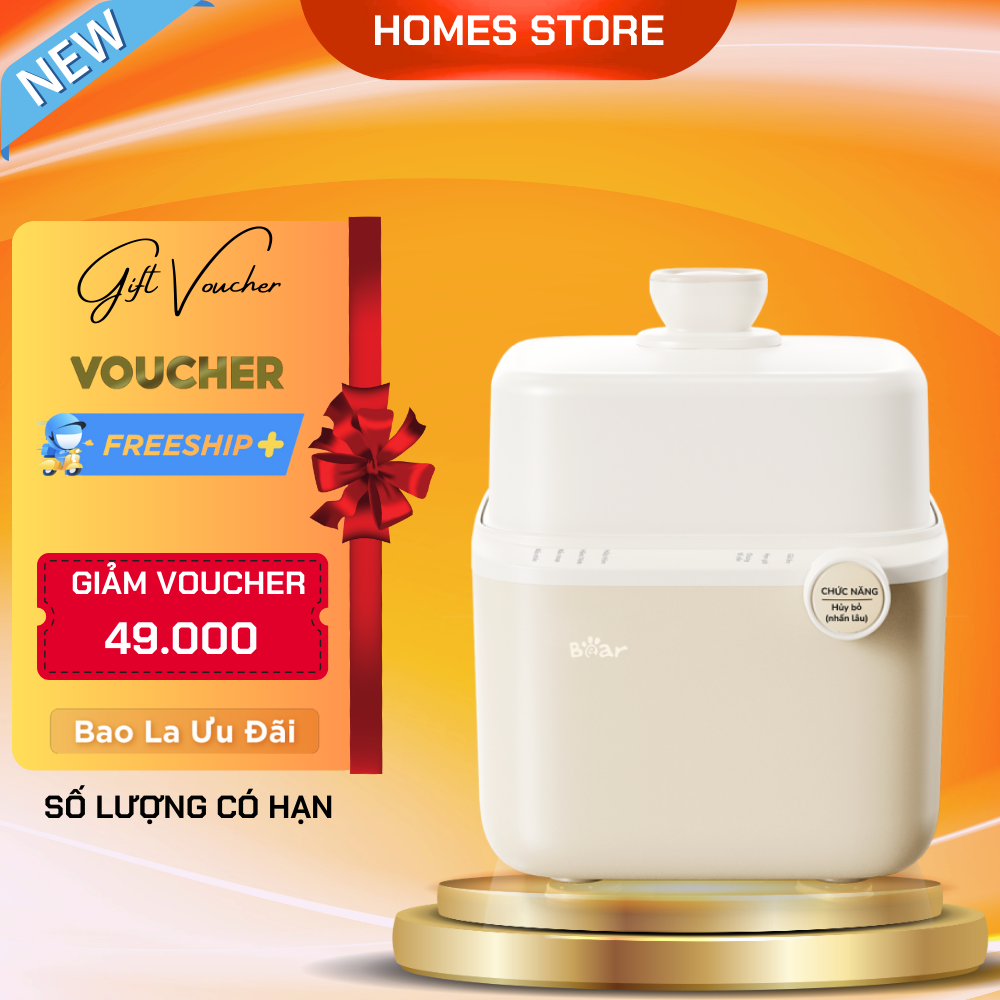 Nồi Chưng Yến, Nồi Tiềm Thuốc Bắc, Nồi Nấu Chậm BEAR SUBE001 Kèm Lồng Hấp Dung Tích 0.8 Lít, Công Suất 200 W - Hàng Chính Hãng