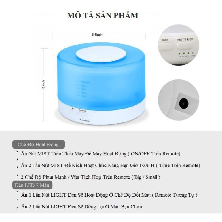 MÁY PHUN SƯƠNG KHUẾCH TÁN TINH DẦU TRỤ TRONG 500ML CÓ ĐIỀU KHIỂN