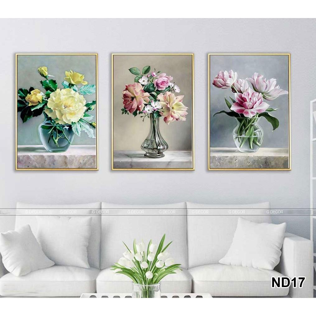 Tranh treo tường CAO CẤP 3 bức phong cách hiện đại Bắc Âu 15, tranh hoa trang trí phòng khách, phòng ngủ, phòng ăn, spa