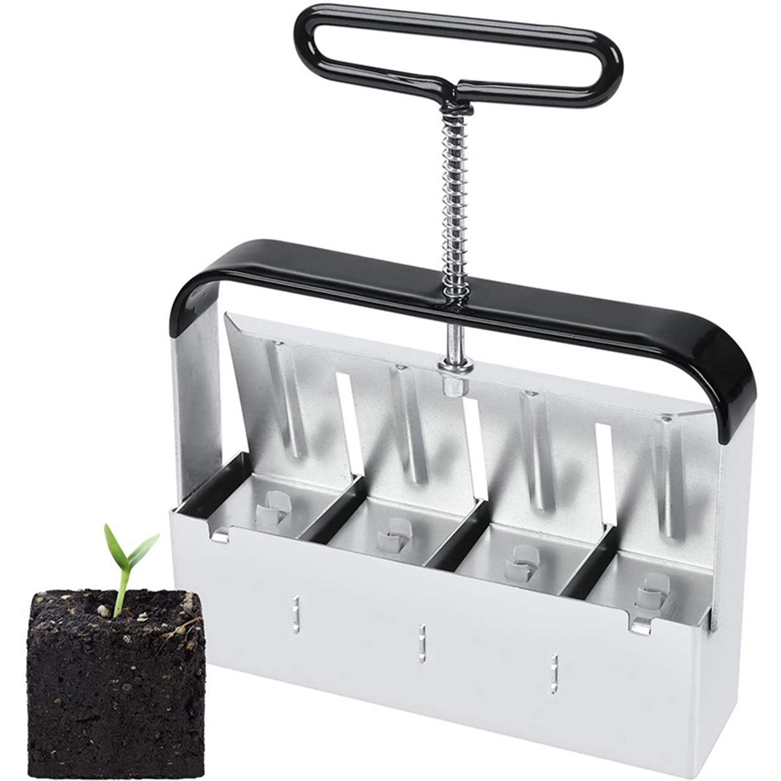 Manual Quad Soil Blocker 2 Inches Soil Block Maker Zinc Alloy Handheld Soil Blocking Tool for Seedlings Cuttings Garden