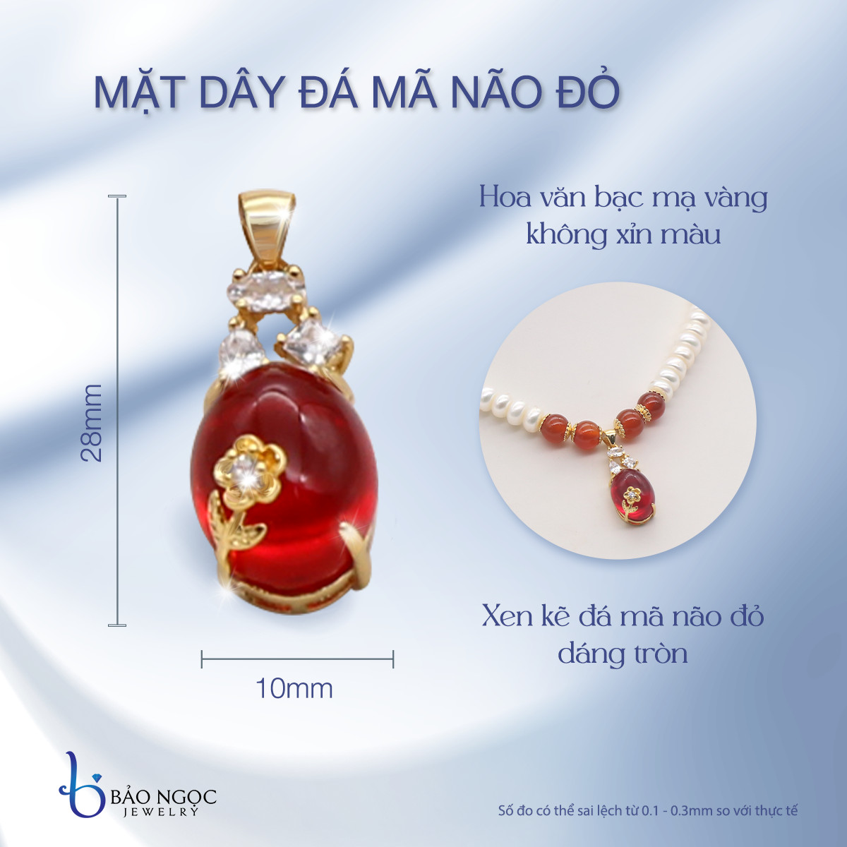 Bộ Chuỗi Ngọc Trai Phát Tài Lộc Mã Não Đỏ Charm Hoa Vàng - BNJ1208 - Bảo Ngọc Jewelry