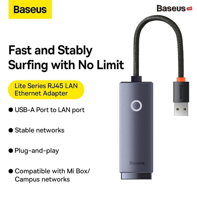 Hub Chuyển Đổi Kết Nối USB/ Type C to LAN RJ-45 Baseus Lite Series Ethernet Adapter 100Mbps/1000Mbps - Hàng chính hãng