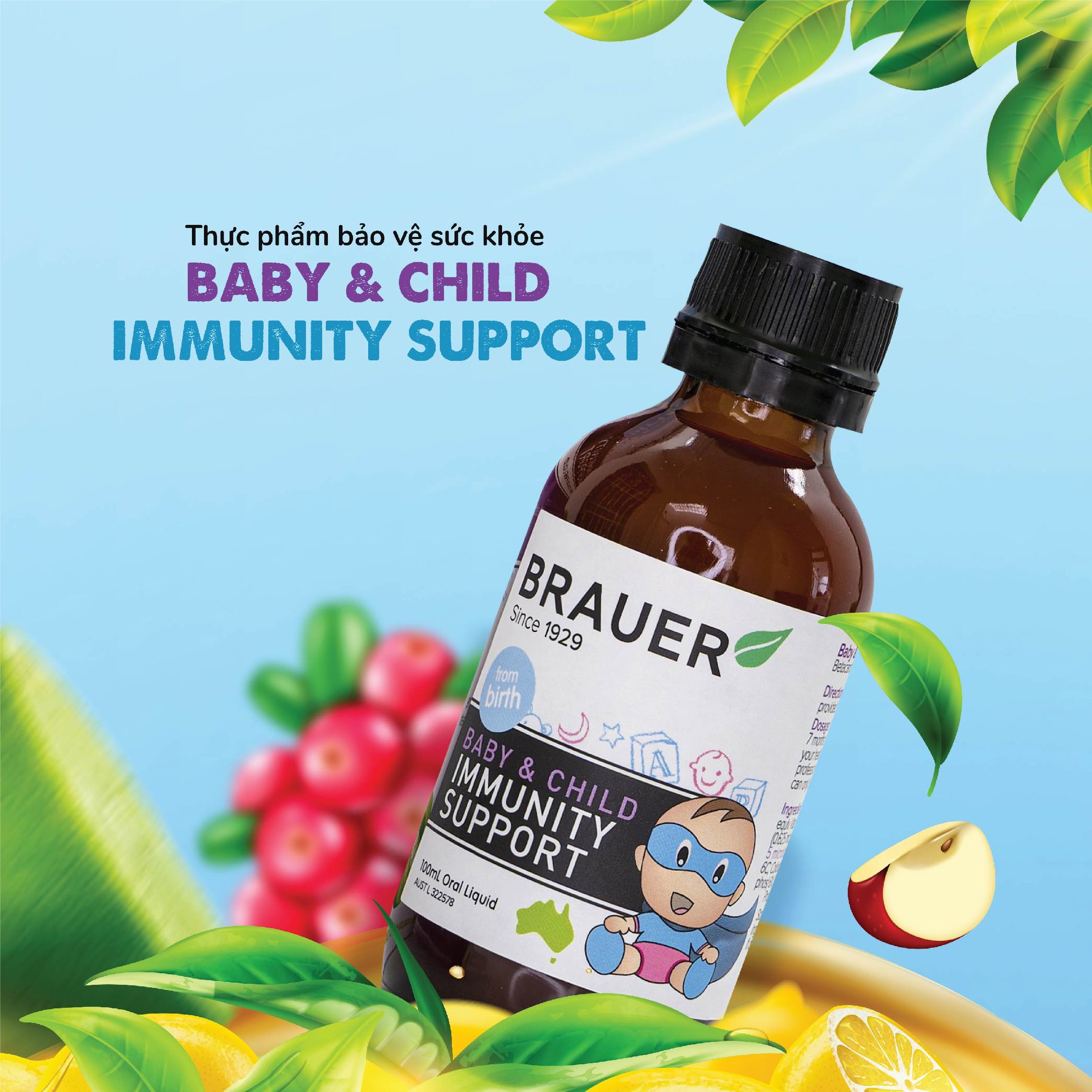 Brauer Hỗ Trợ Hệ Miễn Dịch Cho Trẻ Sơ Sinh & Trẻ Nhỏ - Baby & Child Immunity Support Oral Liquid 100ml - QuaTangMe Extaste