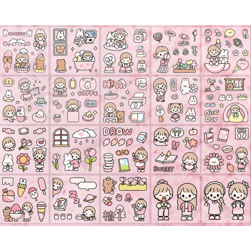Set 10 tấm sticker dễ thương dán trang trí sổ tay, laptop, ốp điện thoại...