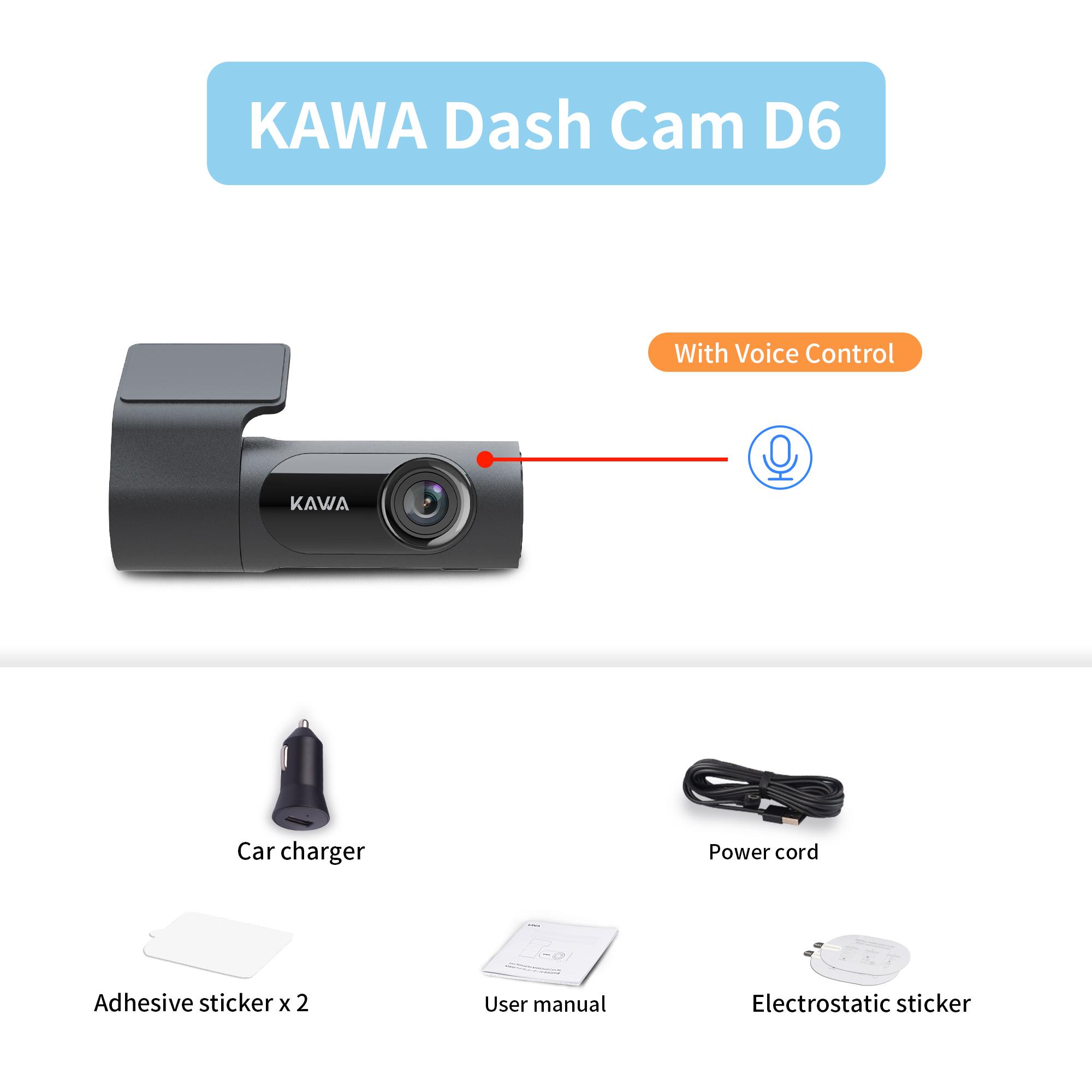 Kawa 2K 1440p HD WiFi Dash cam cho xe DVR Máy quay video Auto Night Vision Điều khiển giọng nói WDR Điều khiển không dây 24H Tên màu: D6 VOCIE Điều khiển