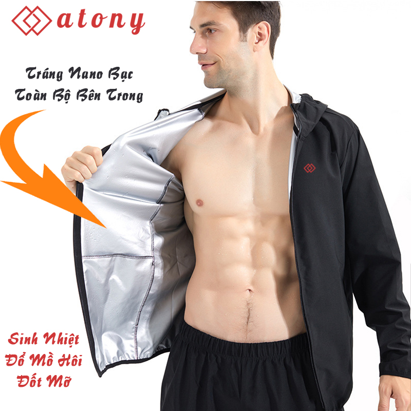 Bộ Quần Áo Ép Cân Nam ATONY Cao Cấp, Tăng Tốc Đổ Mồ Hôi, Sinh Nhiệt, Tráng Nano Bạc Nhật Bản (Áo Khoác Có Mũ + Quần Đùi)