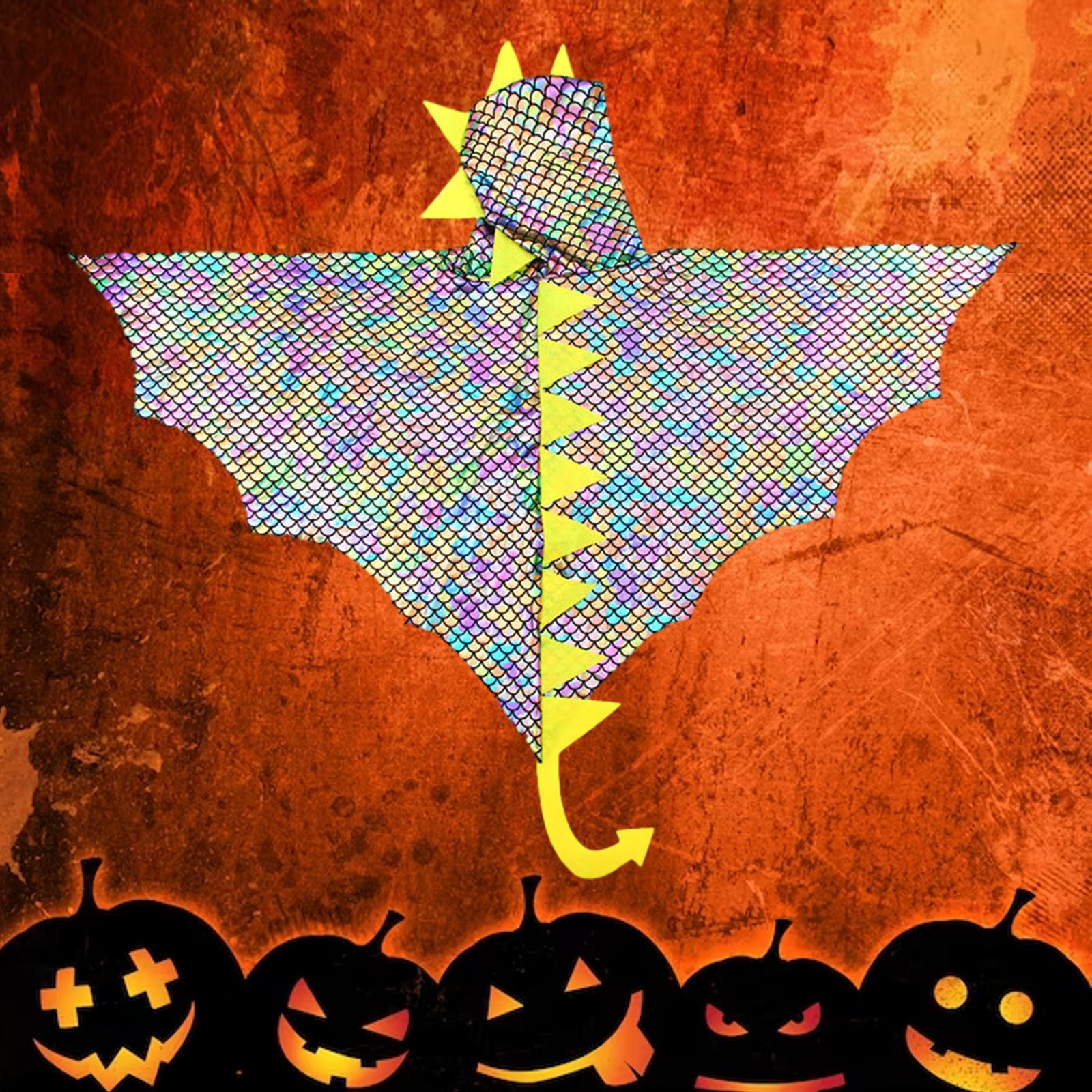 Halloween Dinosaur Costume Dragon Hood Cloak Coat Kids Dinosaur Cape Cosplay Outfit for Carnival Children Medieval Masquerade