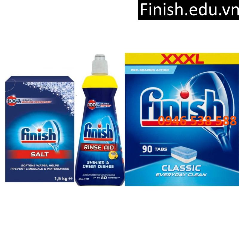 Combo 90 viên rửa bát finish + 1.5kg muối rửa bát Finish+ Nước làm bóng Finish 400ml dùng cho máy rửa bát