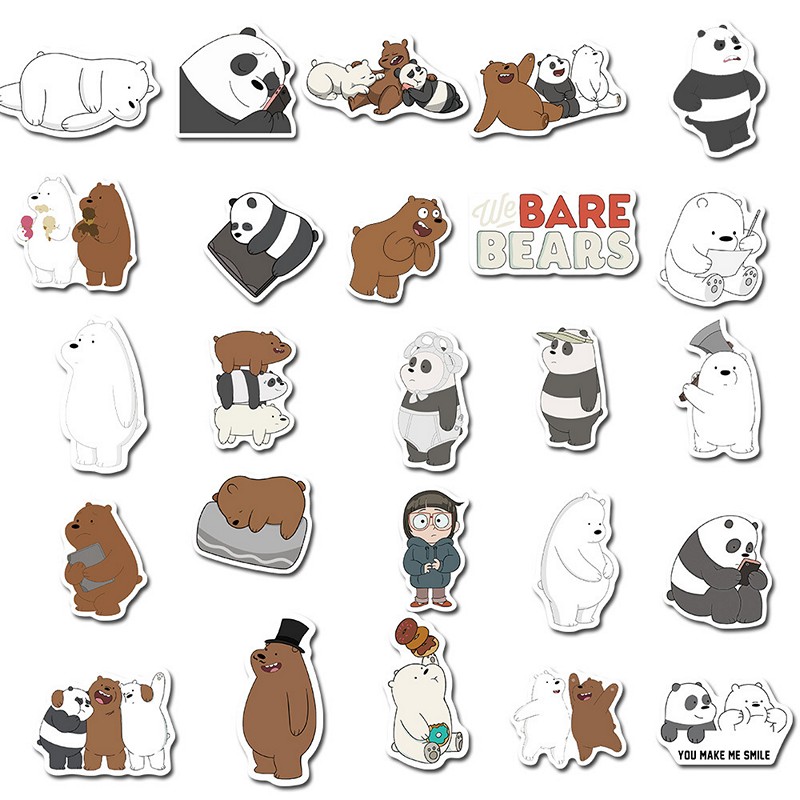 Sticker 50 miếng hình dán 3 chú gấu We bare bears