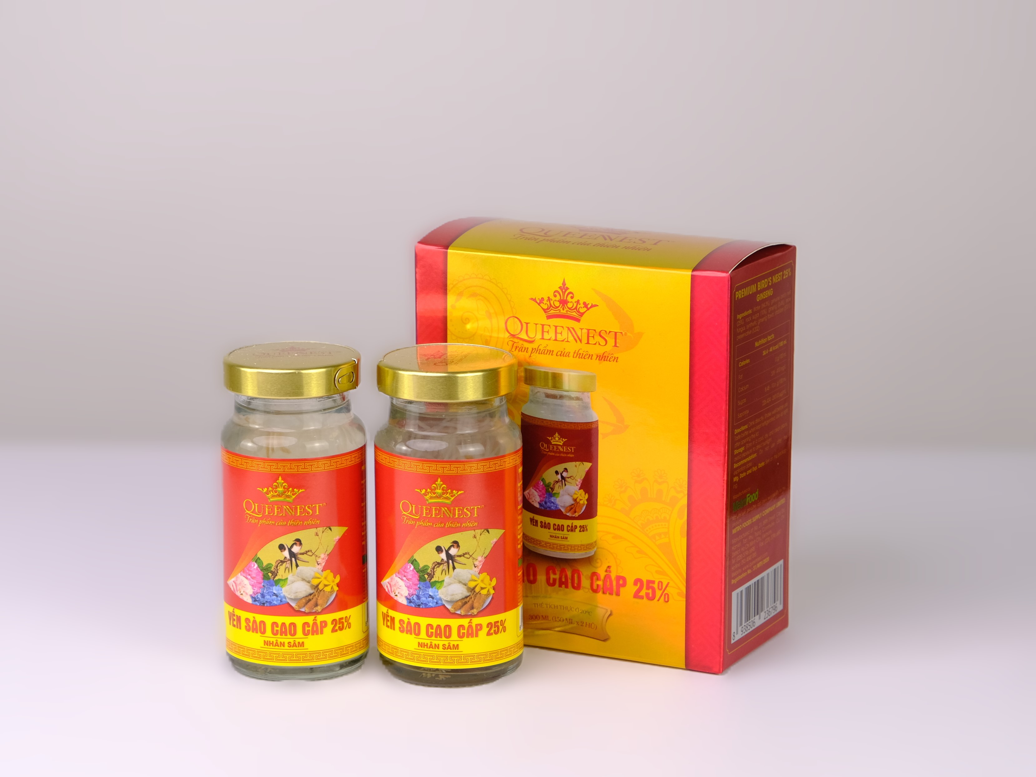 Yến sào cao cấp Queennest 25% Nhân Sâm -  hũ 150ml (hộp nhỏ 2 hũ) - hàng chính hãng