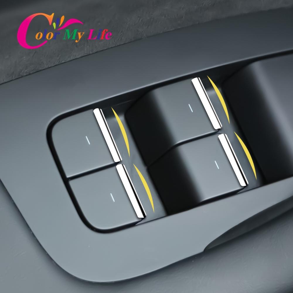 Miếng Dán Trang Trí Bảng Nút Điều Khiển Nâng Cửa Sổ Xe Hơi Tesla Model 3 Model Y 2016-2022
