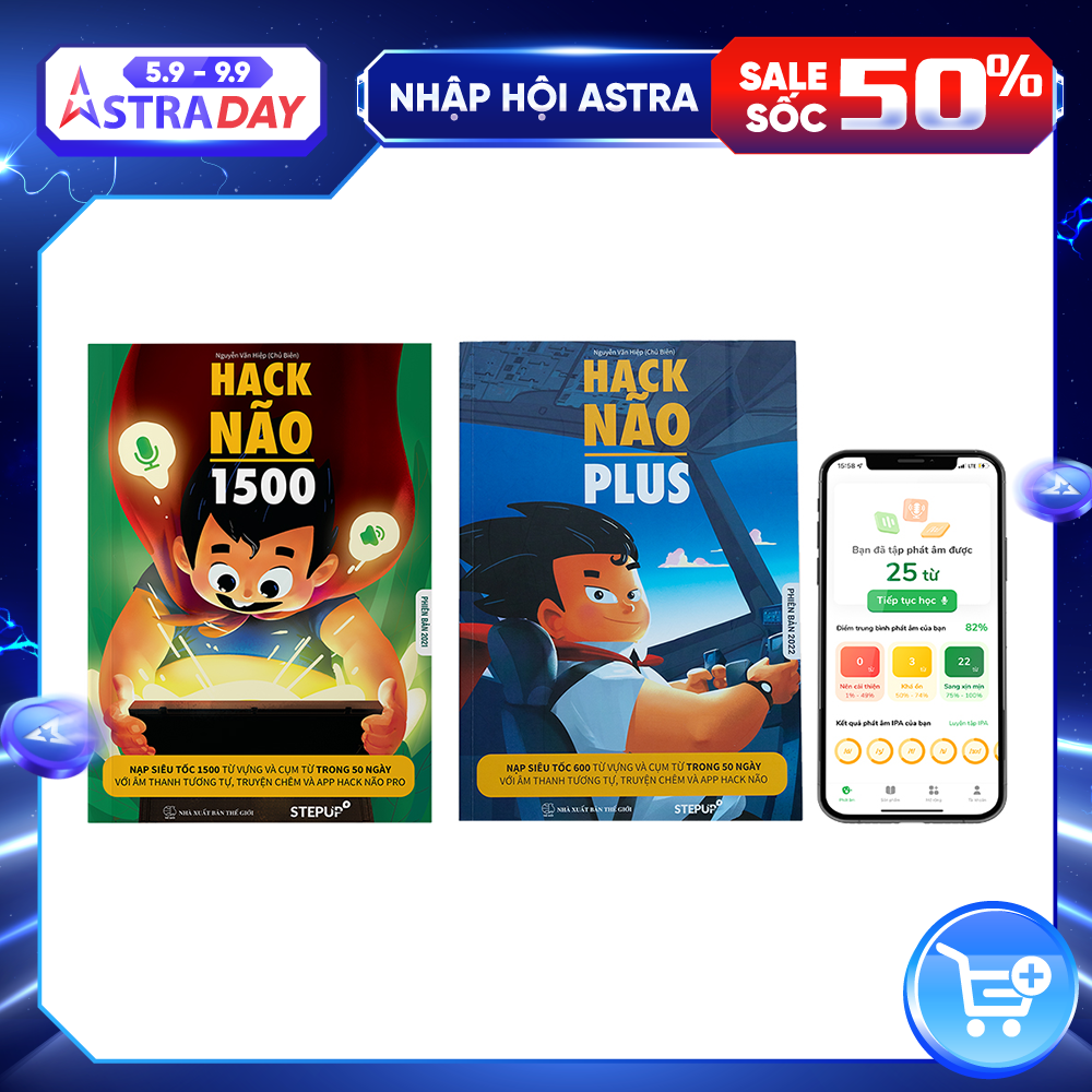 Sách - Combo 2 cuốn Hack Não 1500 và Hack Não Plus  + Tặng App Hack Não Pro học phát âm miễn phí