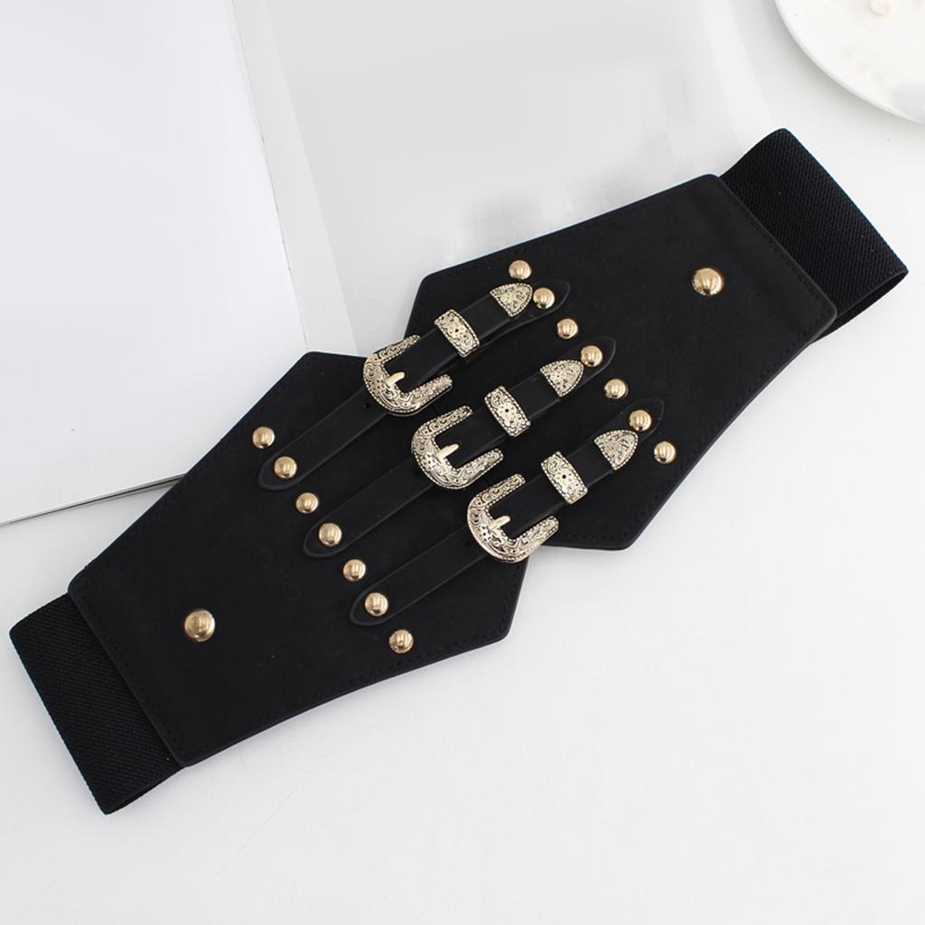 Women Waist Belt Casual Elastic Alloy Buckle PU Leather Fashion Durable Wide Belt for Dress Shirt Skirt Decoration Waistband