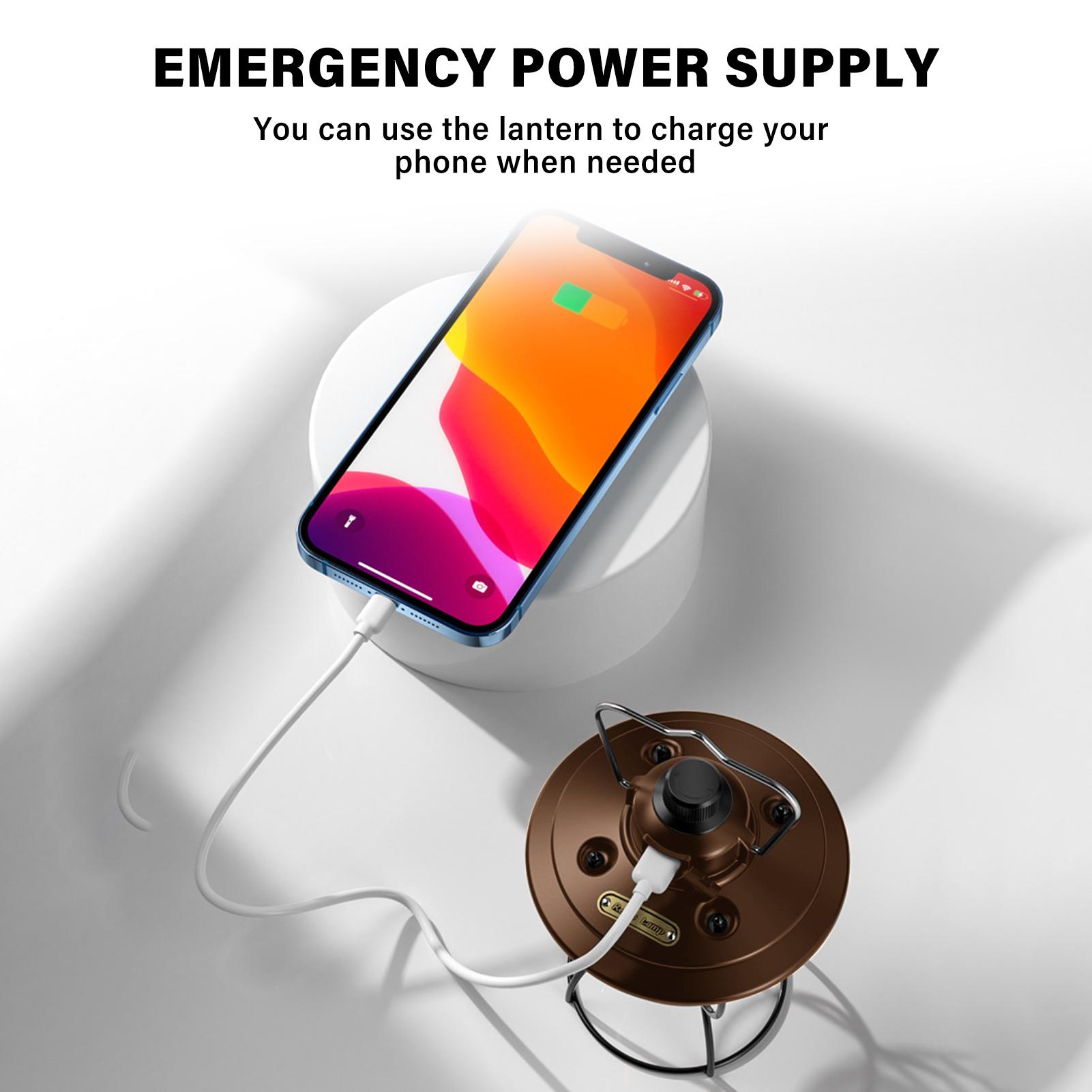 Đèn LED cắm trại đèn cổng USB cung cấp điện khẩn cấp, có hiện pin, không thấm nước, 3 chế độ chiếu sáng để đi bộ câu cá đi bộ đường dài