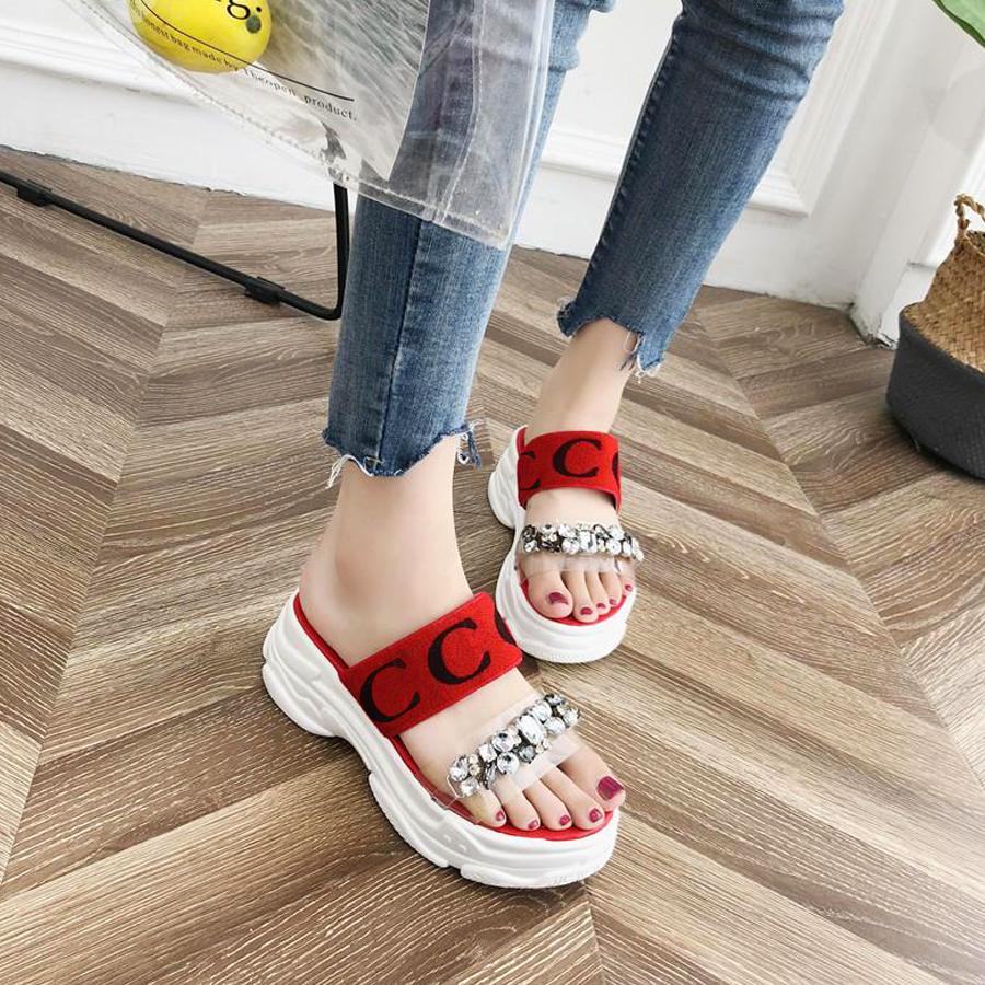 Dép quai ngang nữ đế cao đính đá