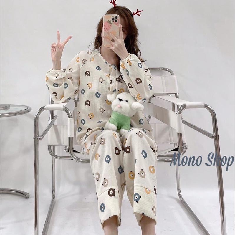 Bộ đồ ngủ nữ dài tay, bộ đồ pizama có thể mặc như bộ đồ bầu hay bộ đồ sau sinh