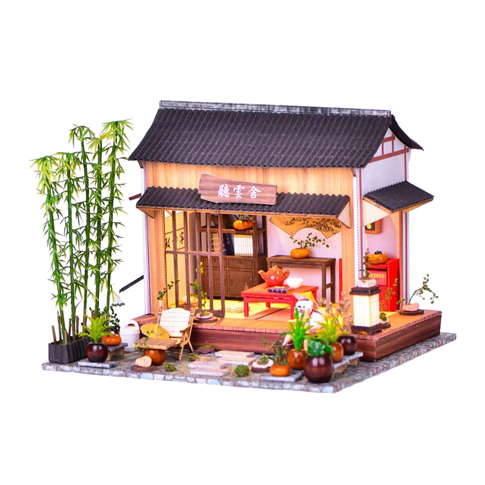 Chinese Style Cottage DIY Miniature DollHouse Kit Crafts with LED Handmade Wooden Doll House Model Building Kits Toy Creative Gift