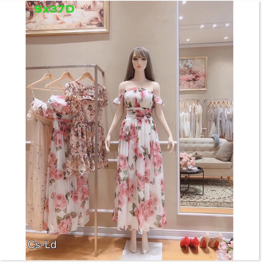 Đầm xòe voan hoa trễ vai cực xinh cho các nàng