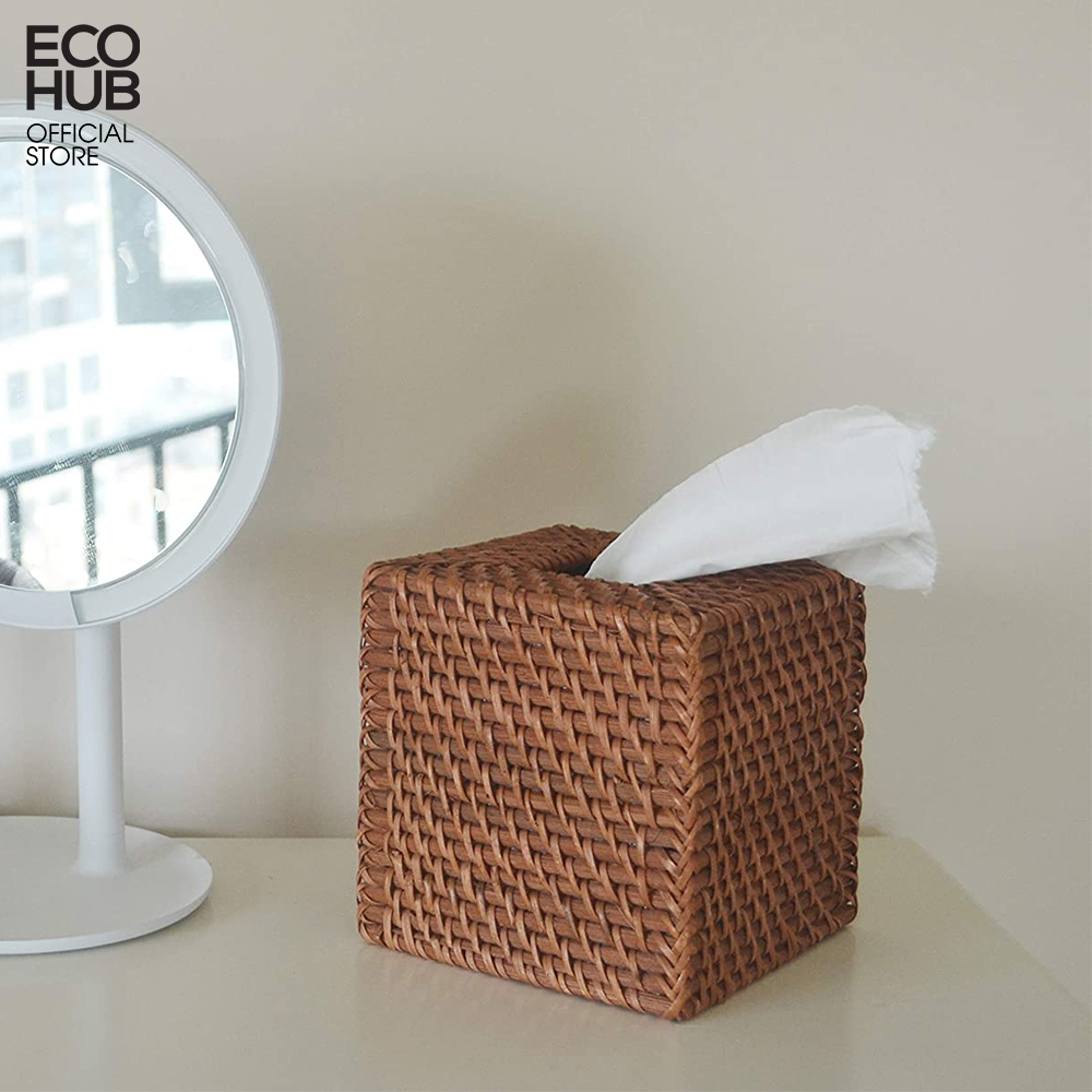 Hộp đựng khăn giấy ECOHUB hình vuông bằng mây (ECOHUB Square Rattan Tissue Box)