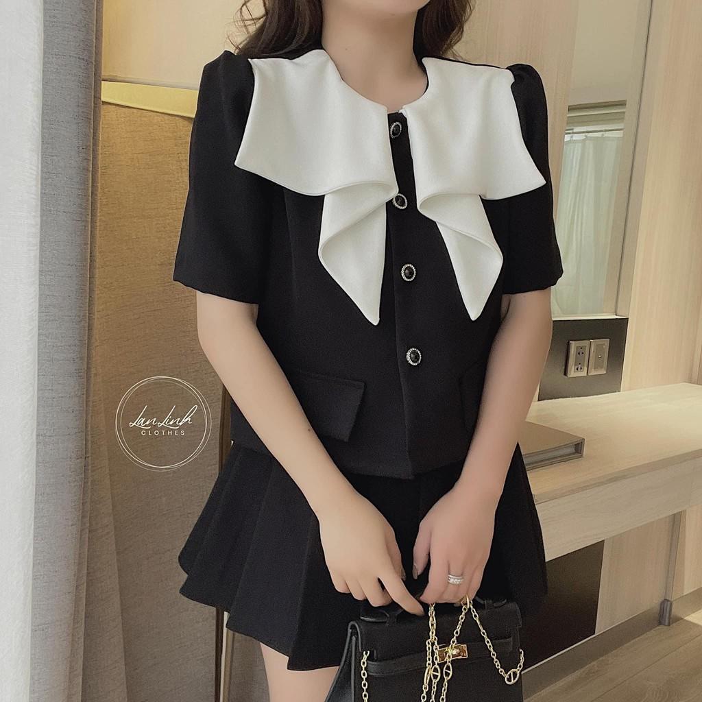 SET VEST CỔ BÈO MIX CHÂN VÁY XẾP LY XÒE CỰC ĐẸP