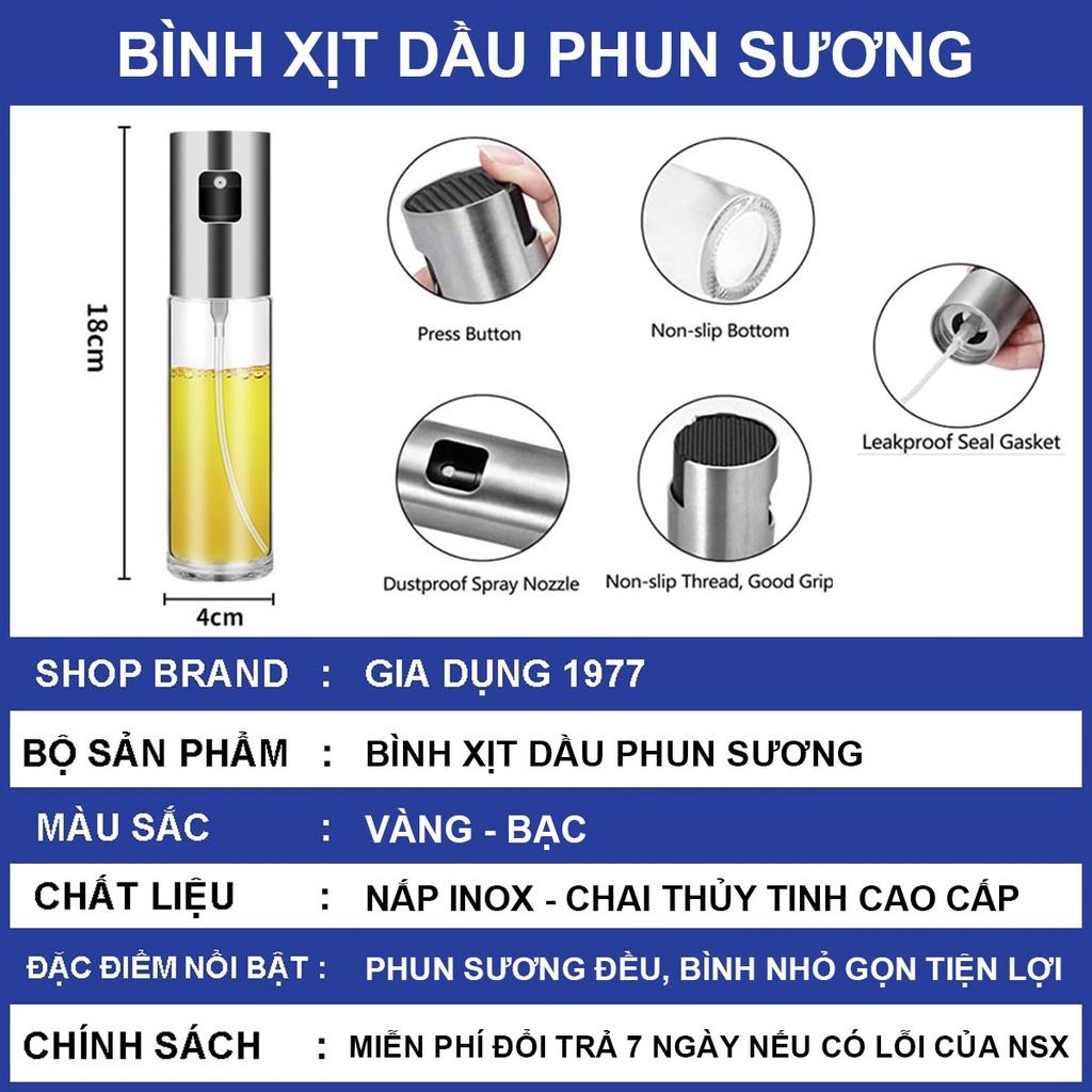 Bình xịt dầu ăn phun sương bằng thủy tinh dung tích 100ml, Chai xịt dầu ăn xịt gia vị cao cấp an toàn tiện lợi