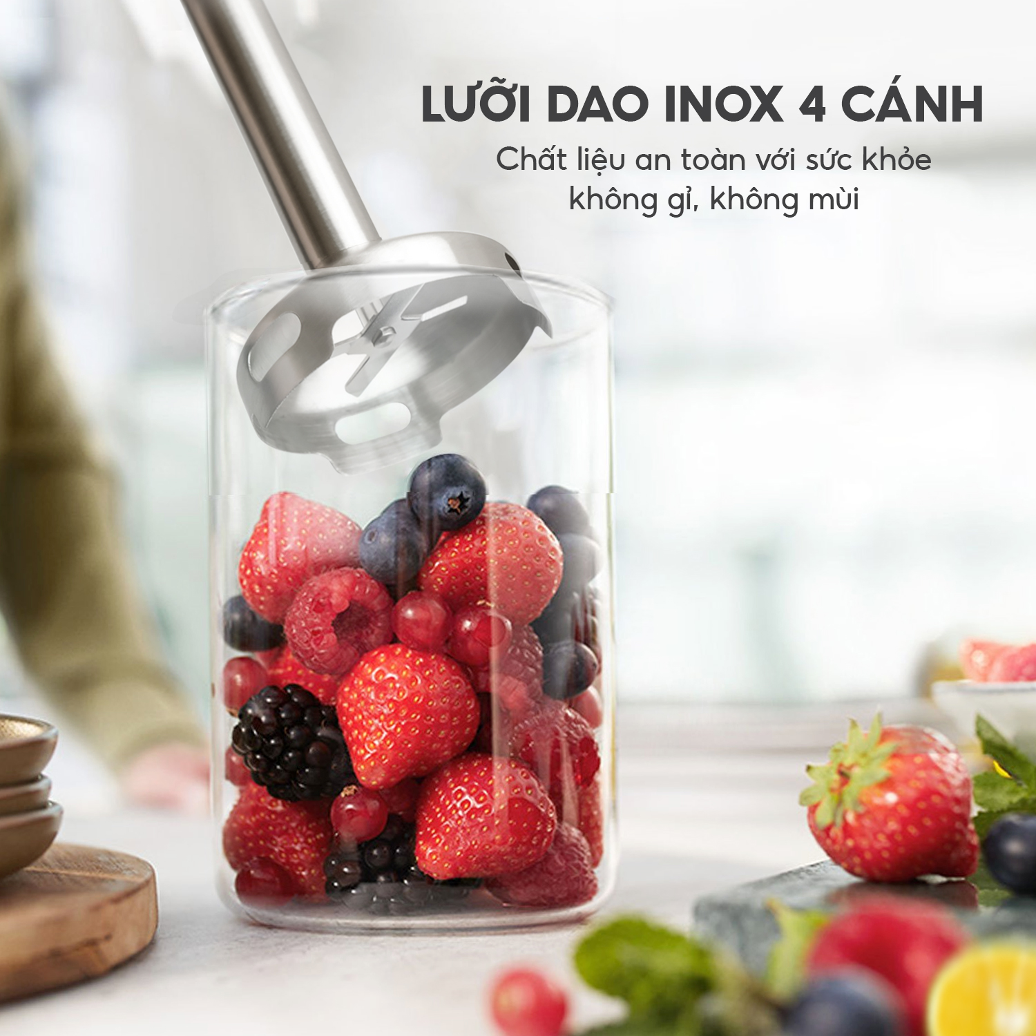 Máy xay sinh tố cầm tay đa năng Lebenlang LBL104, 1200W, 800ml, lưỡi dao 4 cánh, bảo hành 2 năm – hàng chính hãng