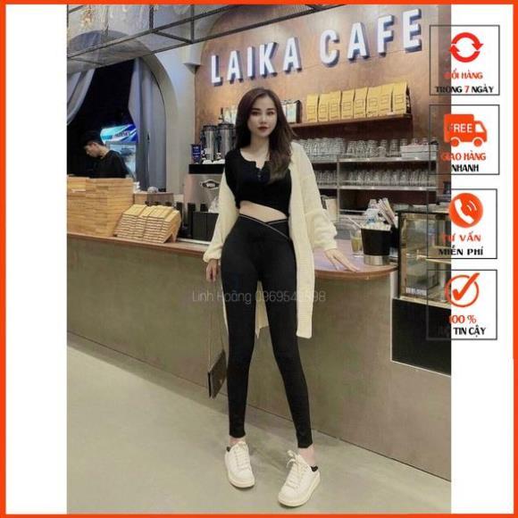 Quần Legging nữ Gen bụng viền cạp chéo thể thao