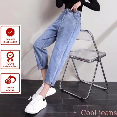 Quần bò nữ baggy 2 khuy phong cách Hàn Quốc hot 2022 Pink Apricot Shop