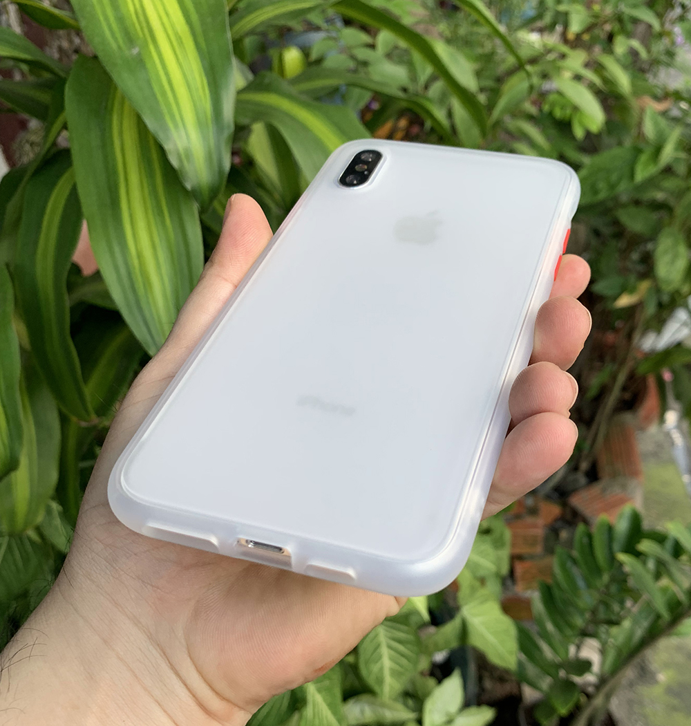 Ốp lưng chống sốc dành cho iPhone X vs iPhone XS nút bấm màu đỏ - Màu trắng