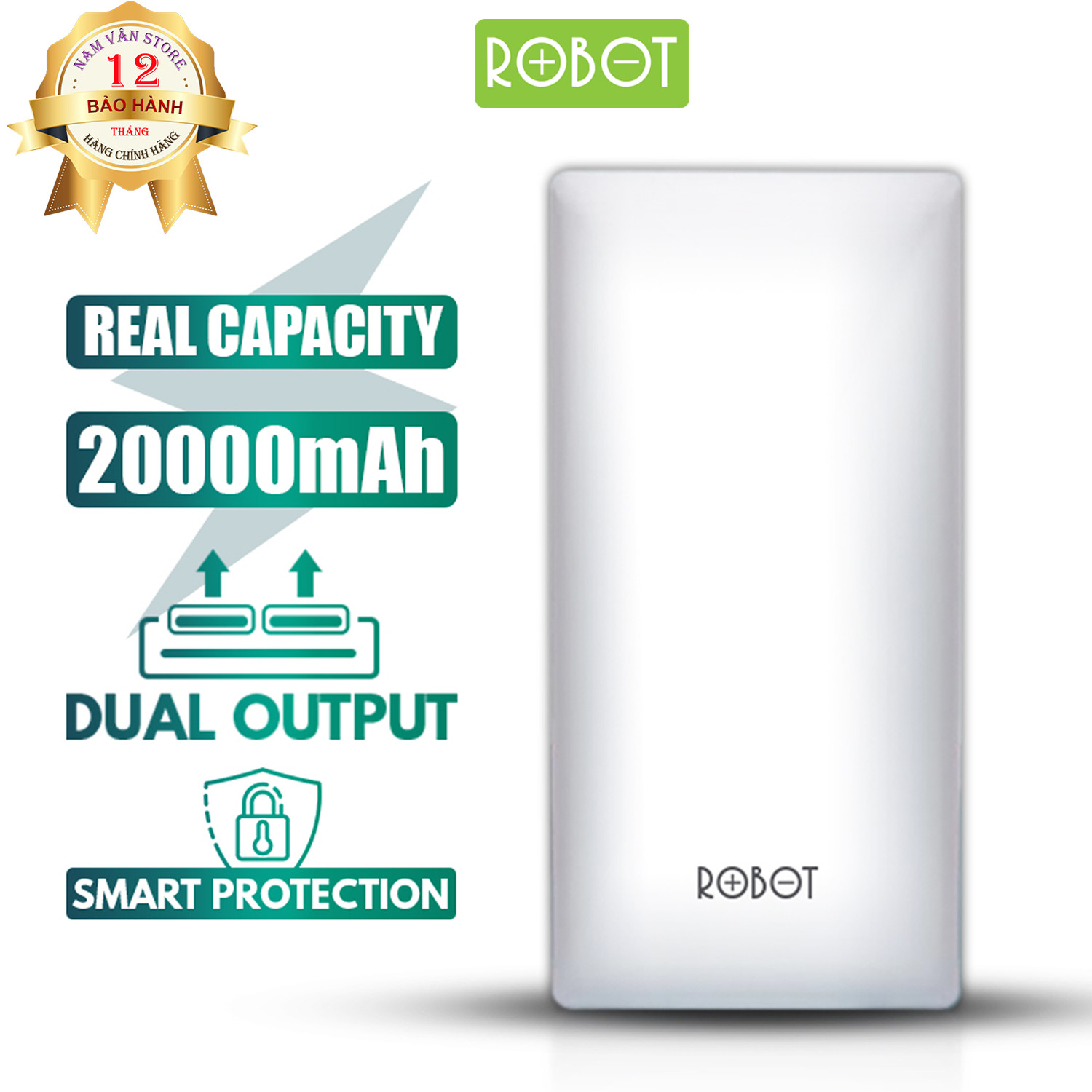 Pin Sạc Dự Phòng ROBOT RT20 20000mAh 2 cổng Input & 2 Output - Hàng Chính Hãng