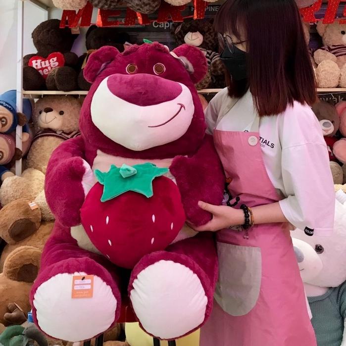 Gấu bông gấu Lotso ôm trái dâu dễ thương, Gấu dâu