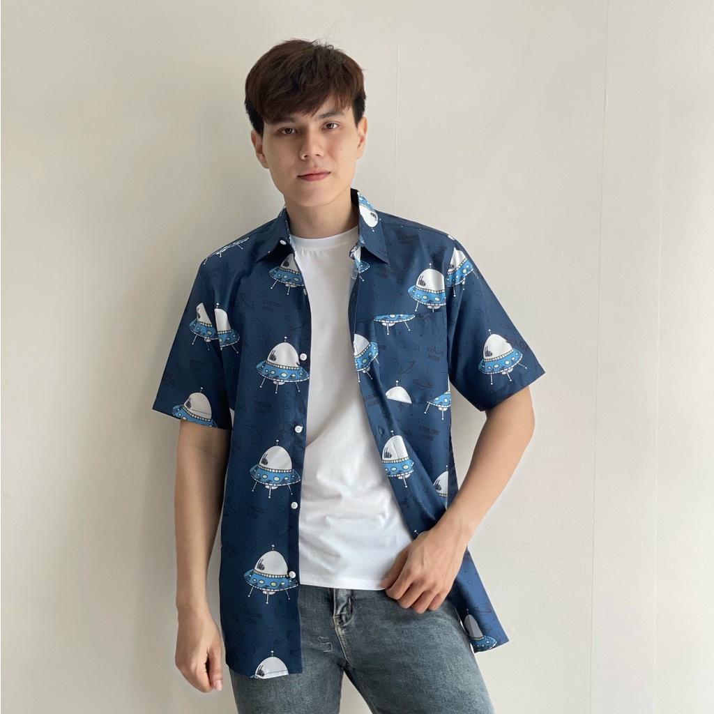 Áo sơ mi lụa ép 3d họa tiết, áo sơ mi đôi, áo sơ mi mùa hè, áo sơ mi nam nữ thời trang - HKSM01