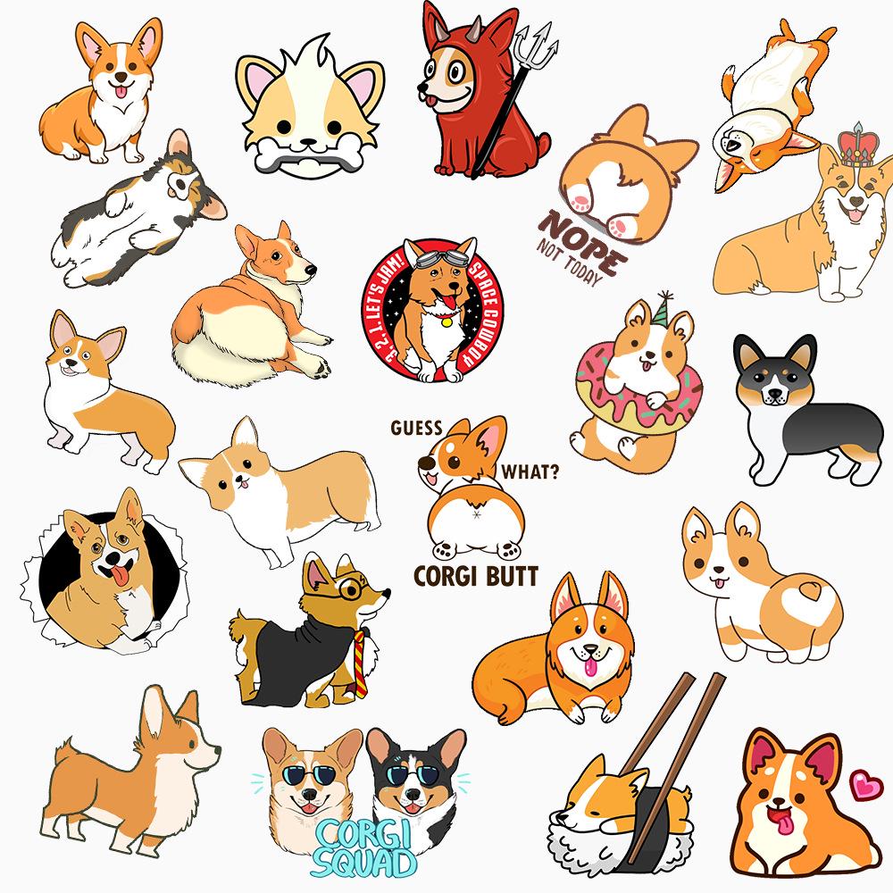 Bộ sticker  chó corgi chống thấm nước trang trí mũ bảo hiểm, đàn, guitar, ukulele, điện thoại laptop