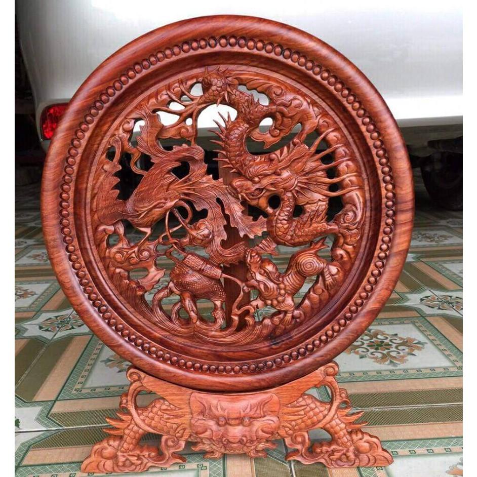 Tranh -đĩa gỗ -tứ linh gỗ hương đường kính 40cmx40cm cao 50cm