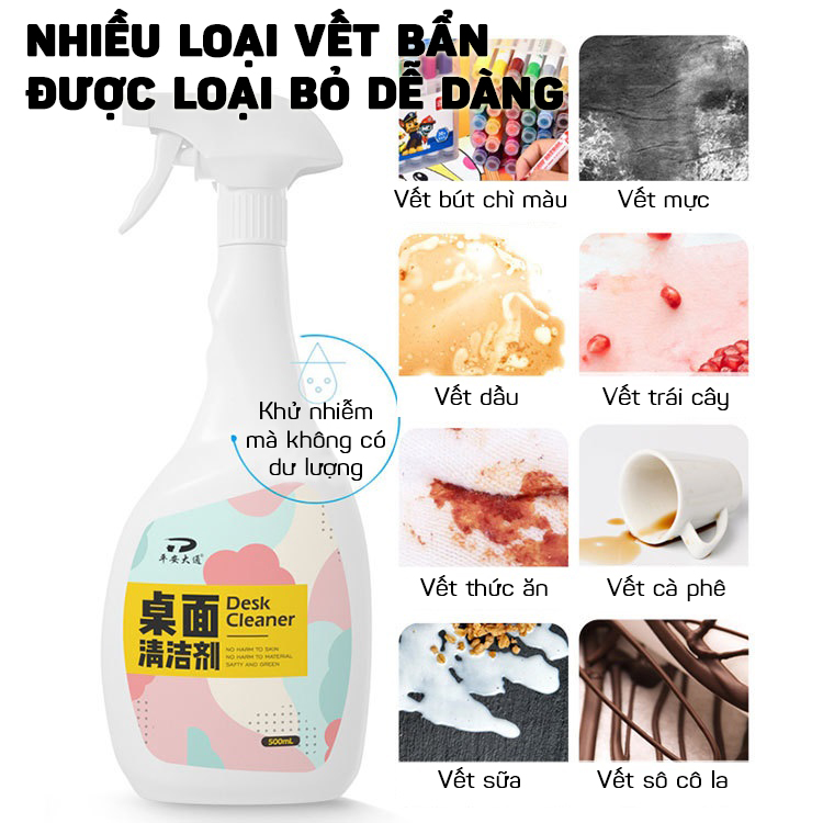 Dung Dịch Vệ Sinh Tẩy Sạch Vết Bẩn Bề Mặt Gỗ Trên Bàn Làm Việc, Bàn Học 500ML