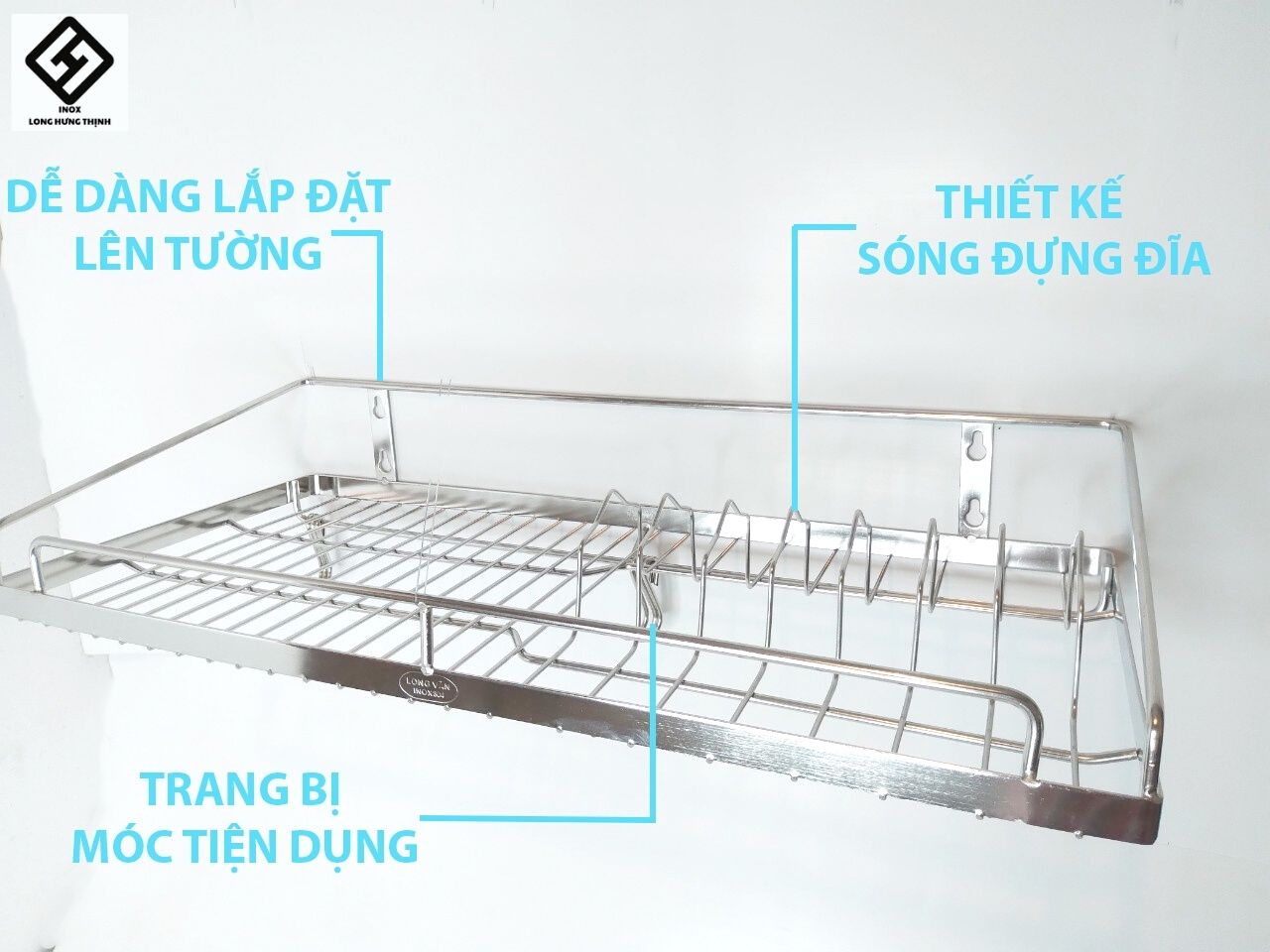 Kệ treo INOX304 cao cấp - kệ treo 1 tầng đựng tô, chén, bát, đĩa, dụng cụ nhà bếp tiện dụng