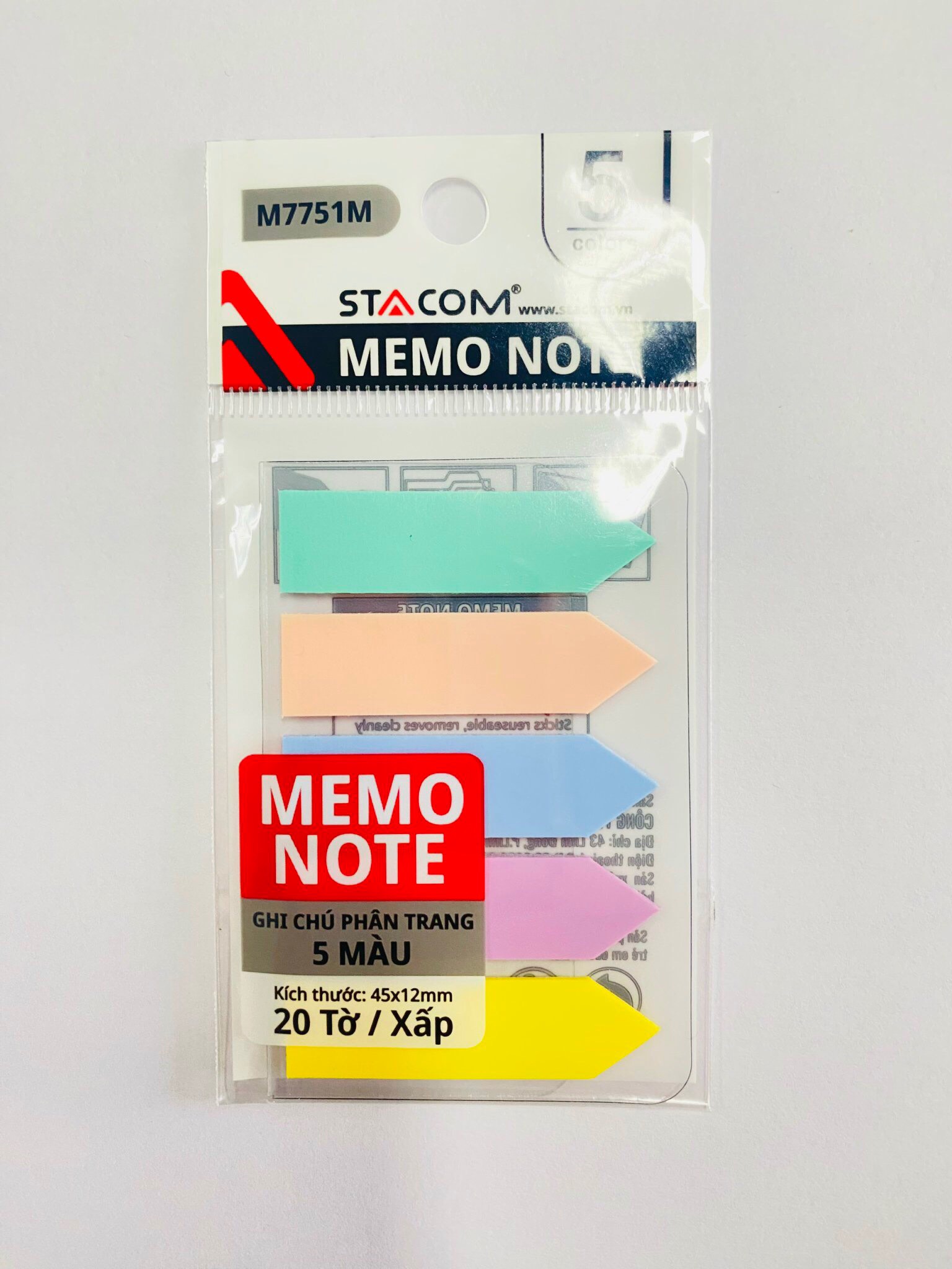 Giấy note 5 màu pastel size 45*12mm STACOM M7751M